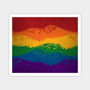 Fancy Swooped and Swirled LGBTQ Pride Rainbow Flag Background Magnet