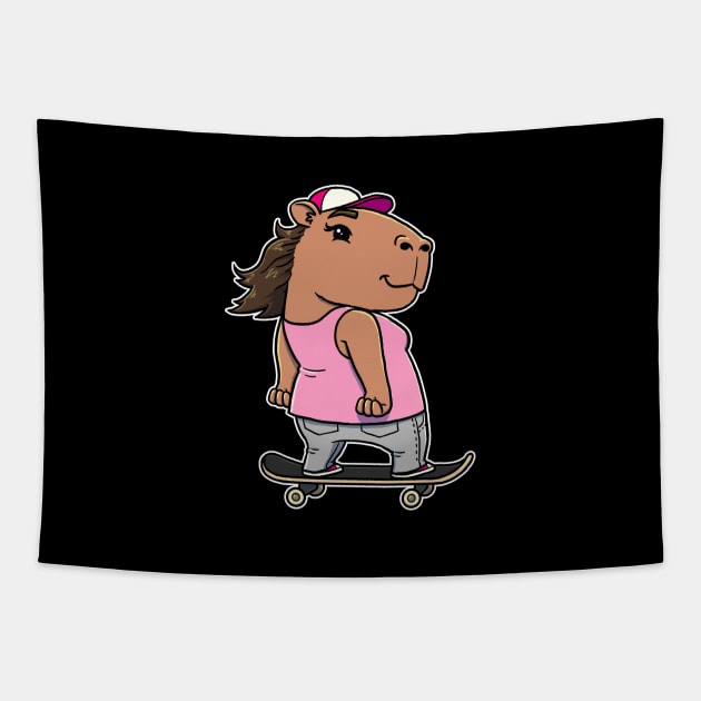 Capybara Skater Girl Skateboarding Tapestry by capydays