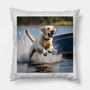 Yellow Lab Running in Water Pillow