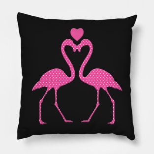 Pink Polka Dot Flamingo With A Heart Pillow