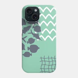 Abstract underwater aquamarine fish world and white waves Phone Case