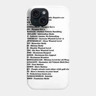 Gta San Andreas Cheat sheet Phone Case