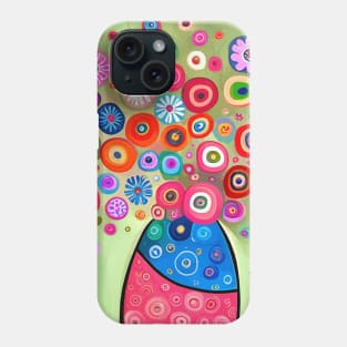 Cute Abstract Flowers in Blue and Pink Vase Still Life Painting Phone Case