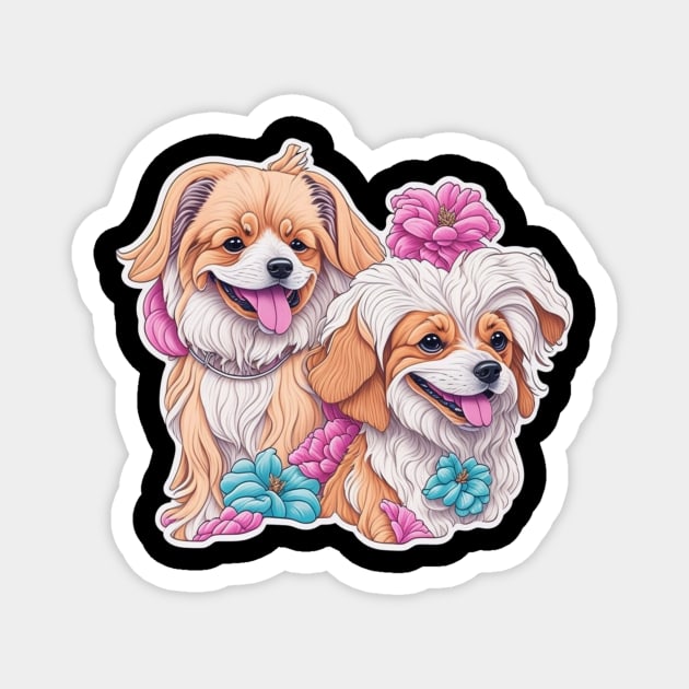 Long Haired Short Dogs – Adorable Cartoon Dog Duo Magnet by IamActiveDog