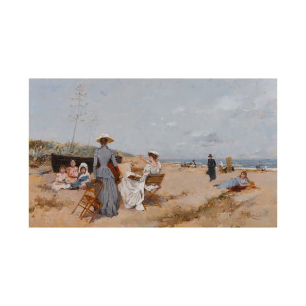 Painting on the Beach by Francesc Miralles by Classic Art Stall