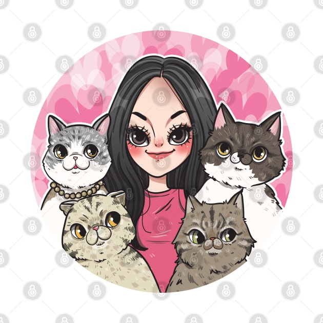 Girl lover cat family by THEIDEASTUDIO