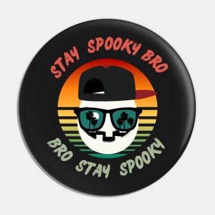 Sunset beach surfer Halloween skull Pin