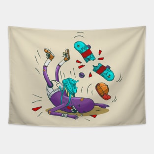 crashed monster skateboard illustration Tapestry