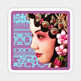 Chinese Opera Star Blue with Blush Pink Traditional Floral Pattern- Hong Kong Retro Magnet