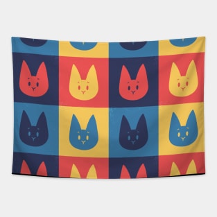 Color Block Cat Seamless Pattern Tapestry