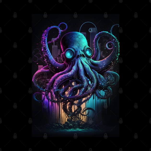 Cyberpunk Octopus Abstract Animal Sea Creature Art by Art-Jiyuu