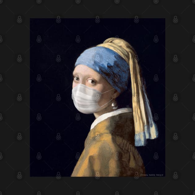 Famous Painting Girl with a Pearl Earring Wearing Mask by Dibble Dabble Designs