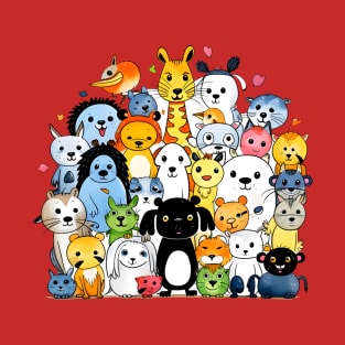 Joyous Congregation of Colorful Cartoon Animals T-Shirt