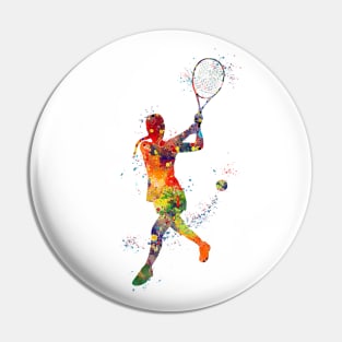 Girl Tennis Player Backhand Shot Watercolor Pin