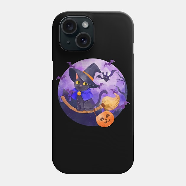 Halloween Cat Witch Cute halloween kitten for kids & adults Phone Case by FunnyUSATees