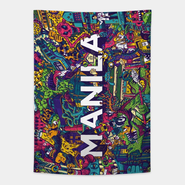 Manila Invade (vertical) by Lei Melendres Tapestry by Lei Melendres