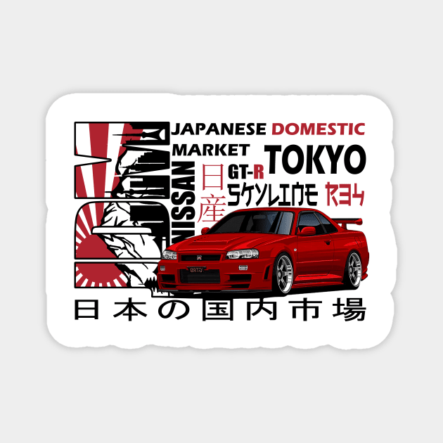 Nissan Skyline GTR r34 Red, JDM Car Magnet by T-JD