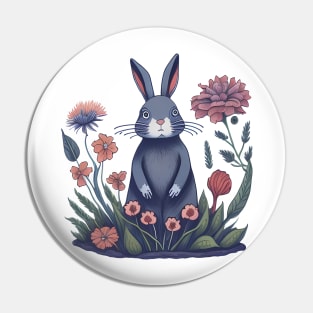 Rabbit and flowers Pin