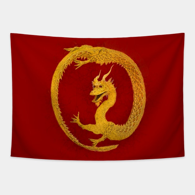 Golden Dragon Circle Tapestry by 2HivelysArt