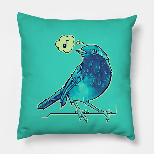 aqua blue song bird Pillow by weilertsen