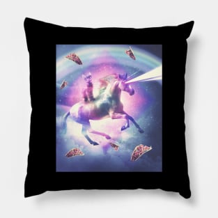 Space Cat Riding Unicorn - Laser, Tacos And Rainbow Pillow