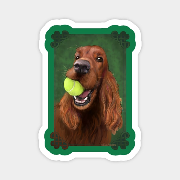 Irish Setter with Tennis Ball illustration by Nadya Neklioudova Magnet by nadyawildlife