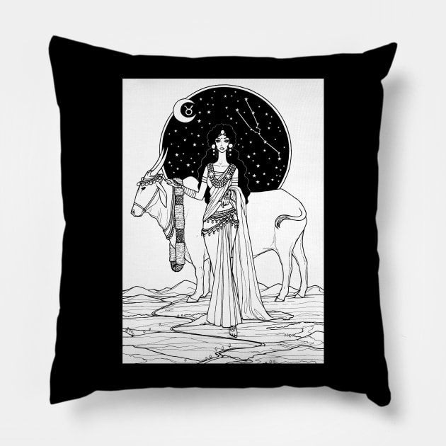 Indian Taurus In Black Design Pillow by OlgaMaletina