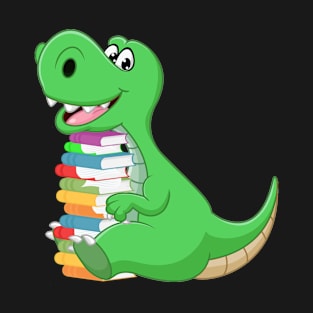 Dinosaur With Stack Of Books Shirt Funny Readers G T-Shirt