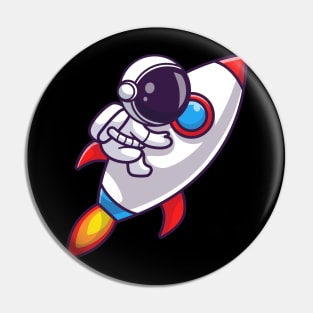 Astronaut Riding Rocket Cartoon Pin