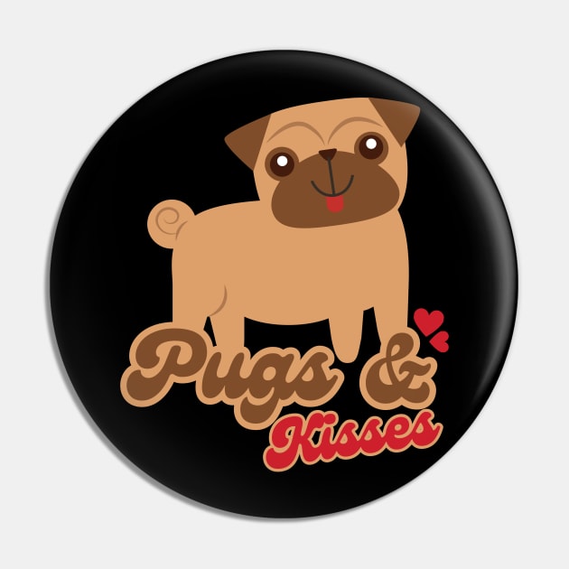 Pugs And Kisses Cute Pug Dog Valentine Pin by Illustradise