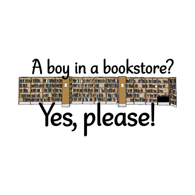 A boy in a bookstore? Yes, please! (logo on front for t-shirt) by Unabridged