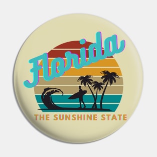 Florida The Sunshine State Retro Sunset Design Pin