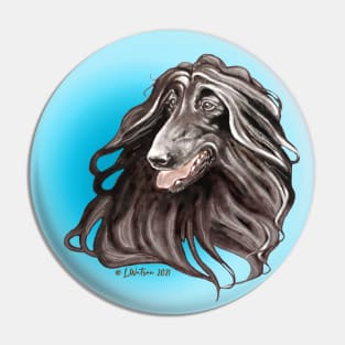 Afghan Hound. Head Study in black. Pin