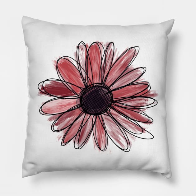 Ruby Watercolor Sunflower Pillow by ontheoutside