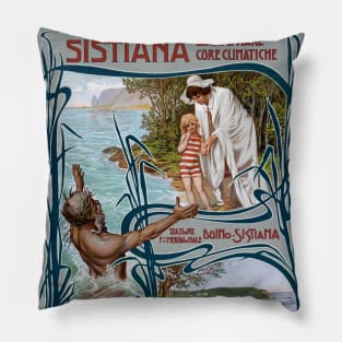 Sistiana Italy Vintage Travel Poster 1900 Pillow