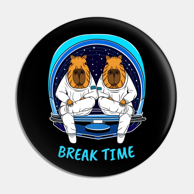Break Time, Cute Capybara Astronauts Pin by micho2591