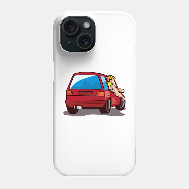 Red Hatchback Car with Man Phone Case by retrovectors