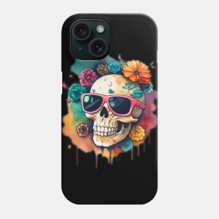 Happy skull with sunglasses colorful Phone Case