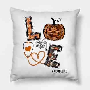 Love Nurse Pumpkin Leopard Fall Halloween Thanksgiving Women T-Shirt Pillow