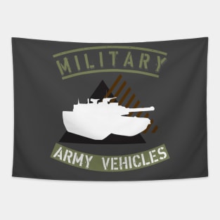 Military, army vehicles white silhouette of a tank against the background of triangular figures in black and brown Tapestry