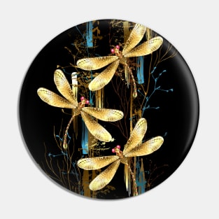 Three golden dragonflies Pin