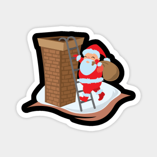Santa climbing ladder up to chimney Magnet