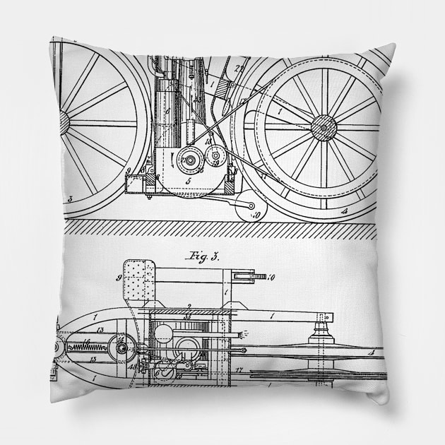 Engine Driven Vehicle Vintage Patent Hand Drawing Pillow by TheYoungDesigns