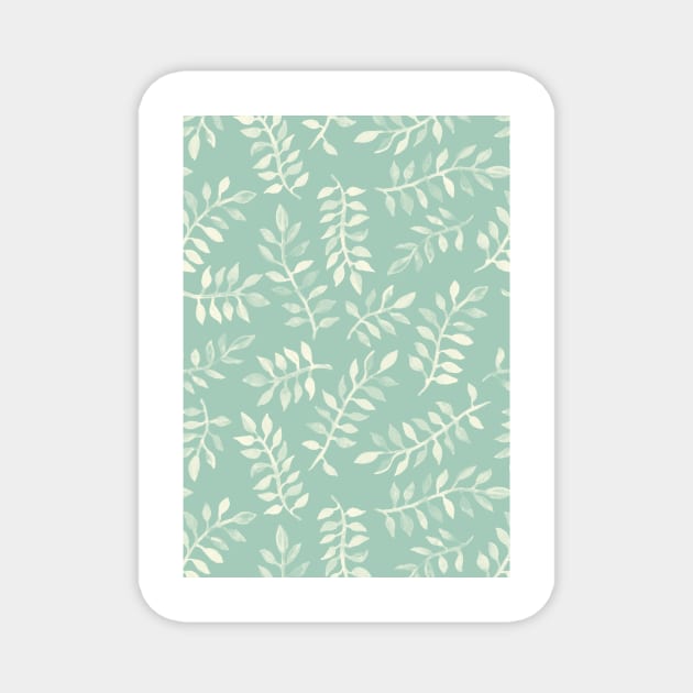 Painted Leaves - a pattern in cream on soft mint green Magnet by micklyn