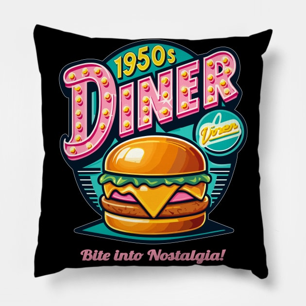 Retro 1950s Diner Cheeseburger Delight - Grilled Cheese Pillow by maknatess