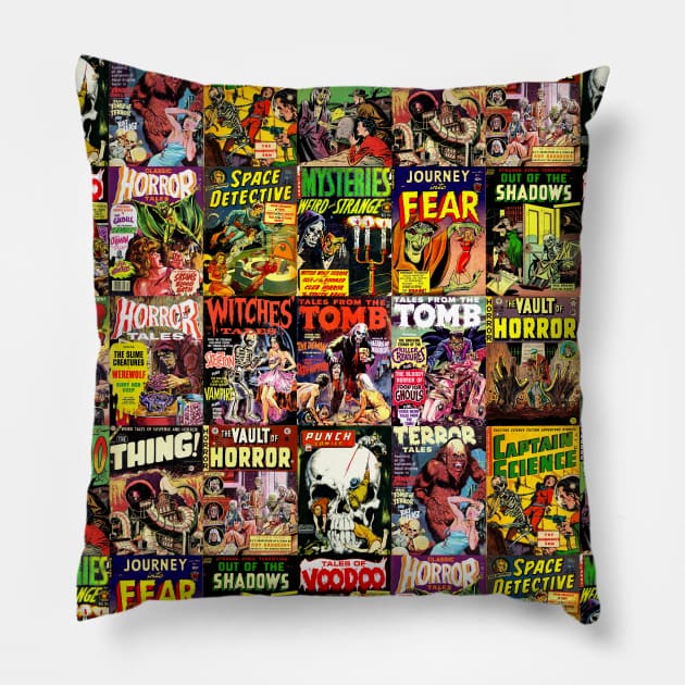 Creepy Comic Collage Pillow by Adatude