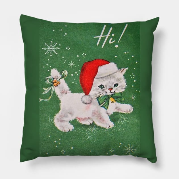 Cute White Christmas Kitten Pillow by tfortwo