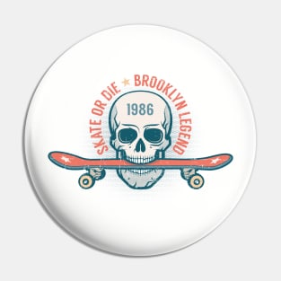 Skateboard and skull  retro emblem Pin