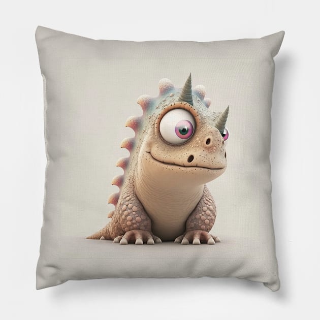 Der verrückte Dino zwei Horn - Dinosaurier Pillow by EUWO