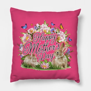Happy mothers day, fun flowers and bunnies print shirt Pillow